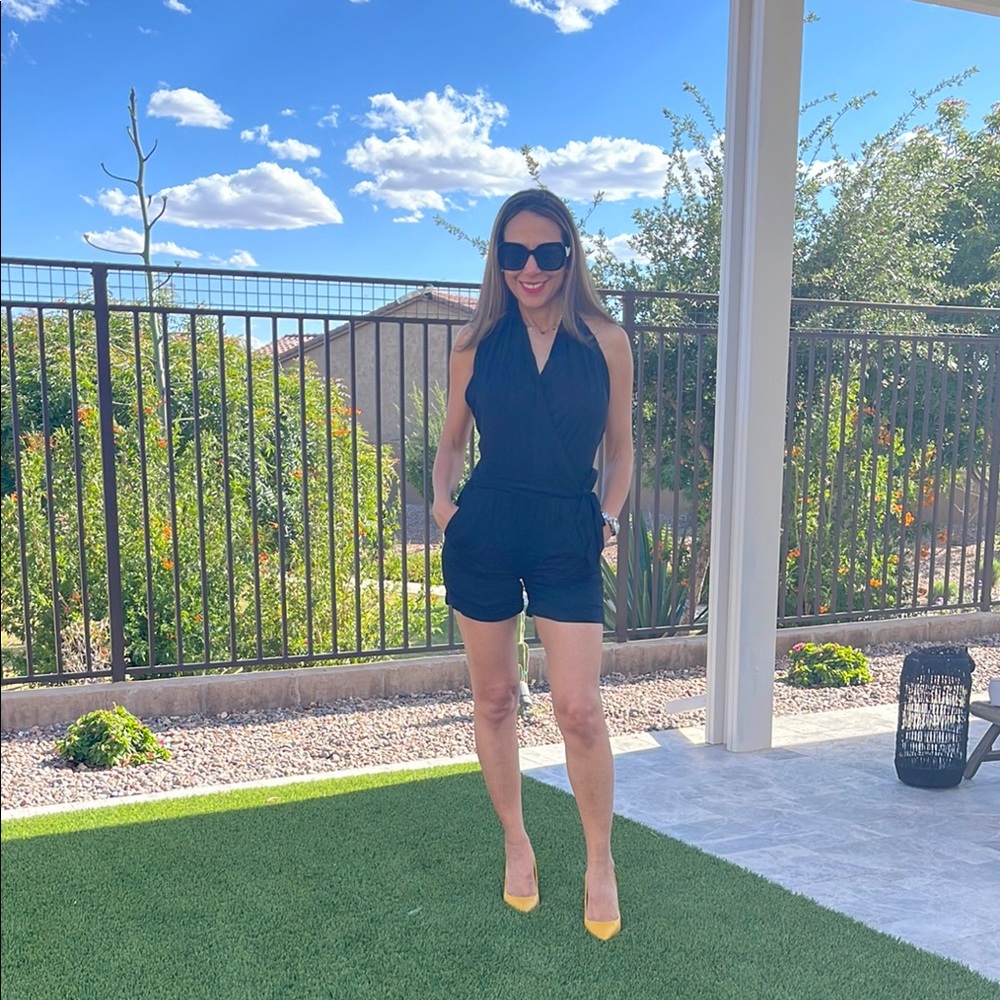 Black V-Neck Sleeveless Jumpsuit with Tailored Fit